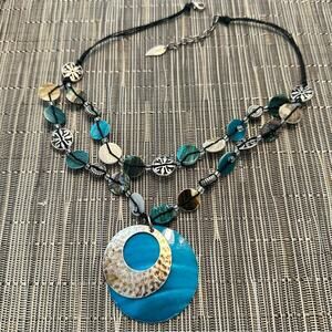 Coldwater Creek Necklace Casual Blue Beaded Statement Jewelry Boho Round Pendant
